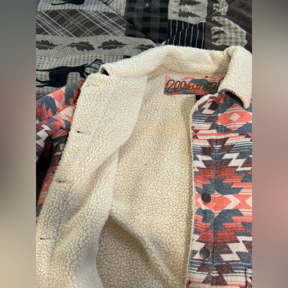 Wrangler Geometric Coral and Navy Jean Jacket - Picture 2 of 3